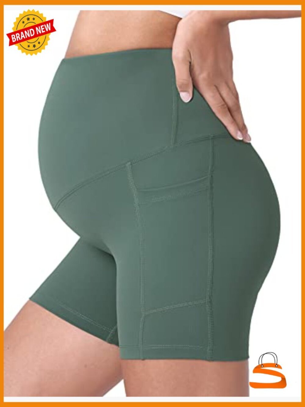 Maternity Yoga Shorts Over The Belly Summer Workout Active Shorts with Pockets - Picture 6 of 7